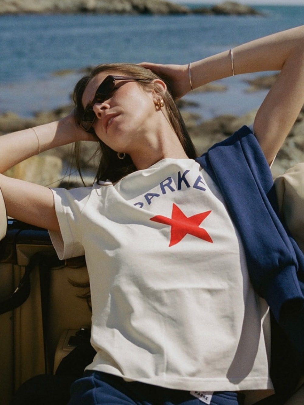 ·Parke· Cream Star Coastal Americana Cotton Tee Shirt Size XL